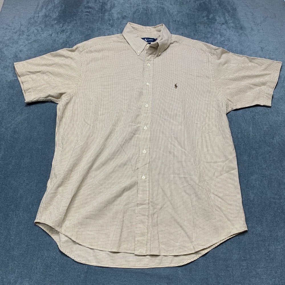 Ralph Lauren Blake Shirt Mens XL White Brown Check Cotton Pony Logo Button Down
